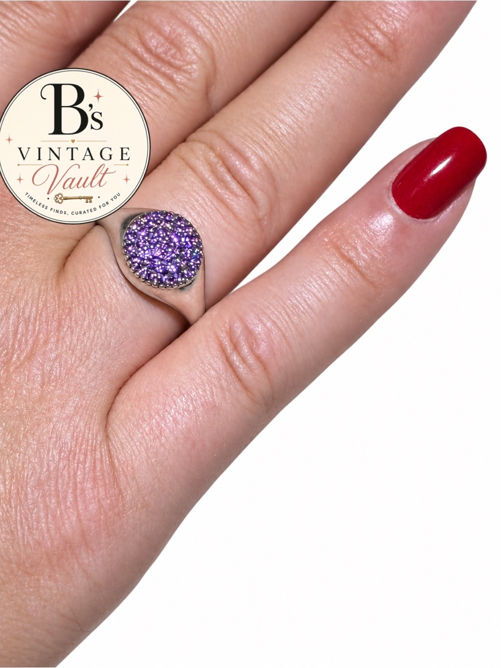Pandora Sterling Silver Pave Ring with Violet Zirconia - S 925 - ALE 56 Stamped